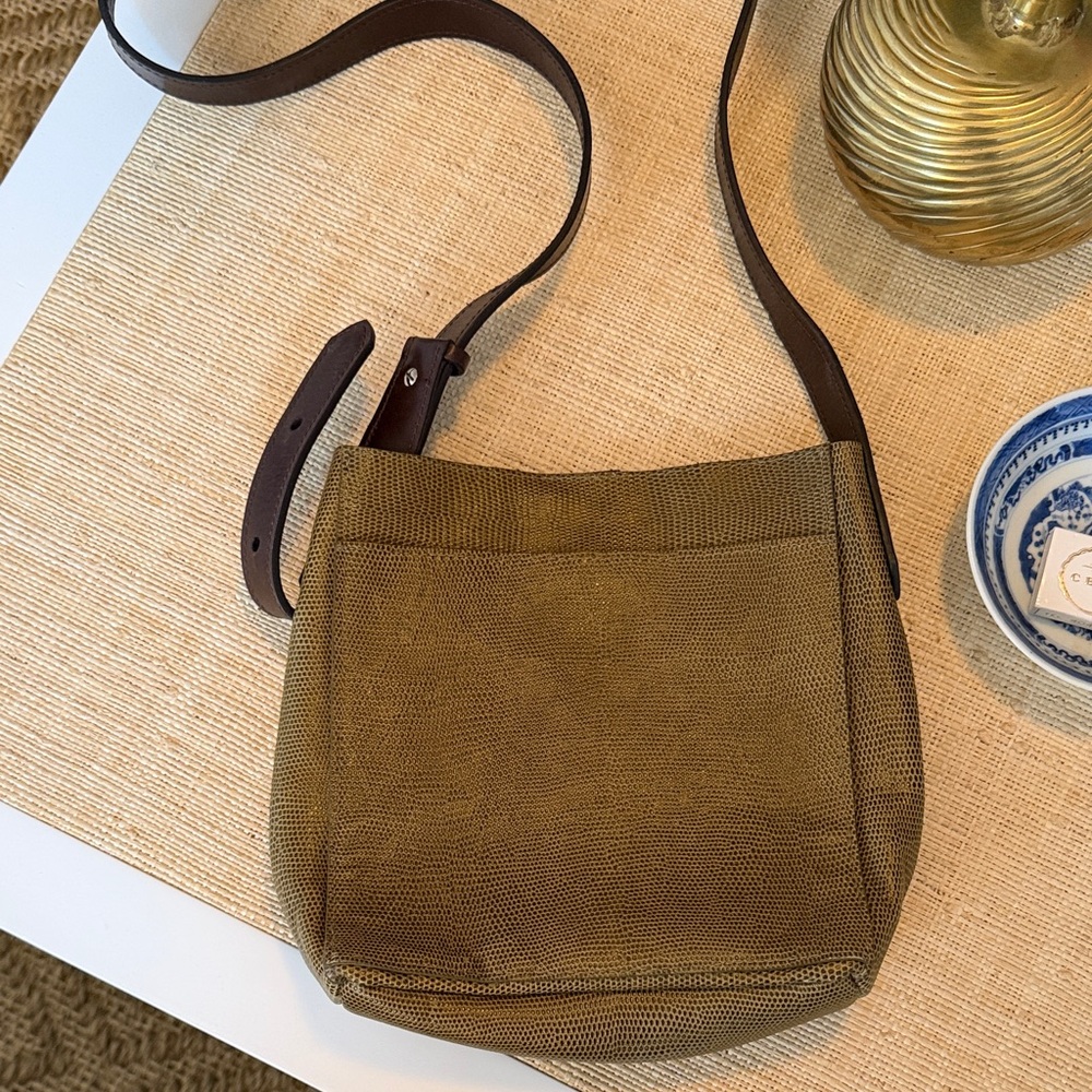 Olive Green leather Crossbody Bag with Dark Brown Leather Strap